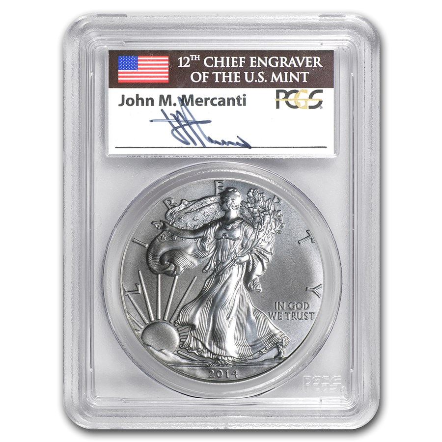 2014 American Silver Eagle MS-70 PCGS (FS®, Mercanti Signed)
