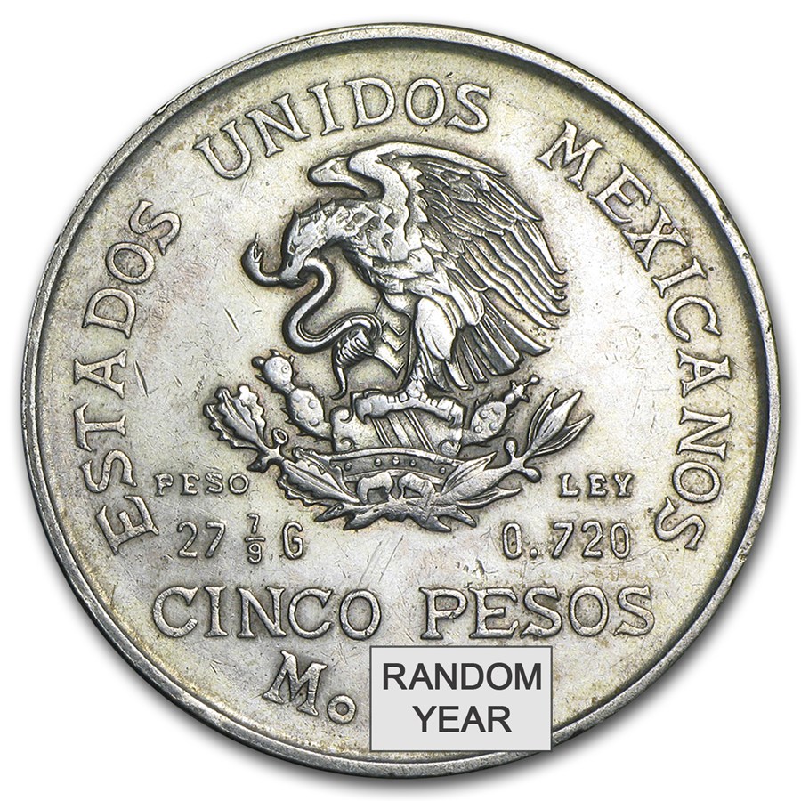 1951-1954 Mexico Silver 5 Pesos Hidalgo XF/AU