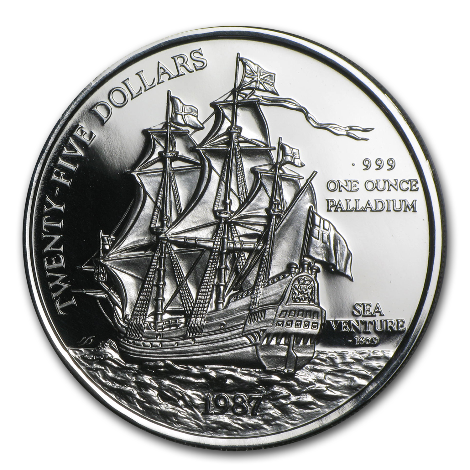 1987 Bermuda 1 oz Palladium Sea Venture Proof (w/Box & COA)