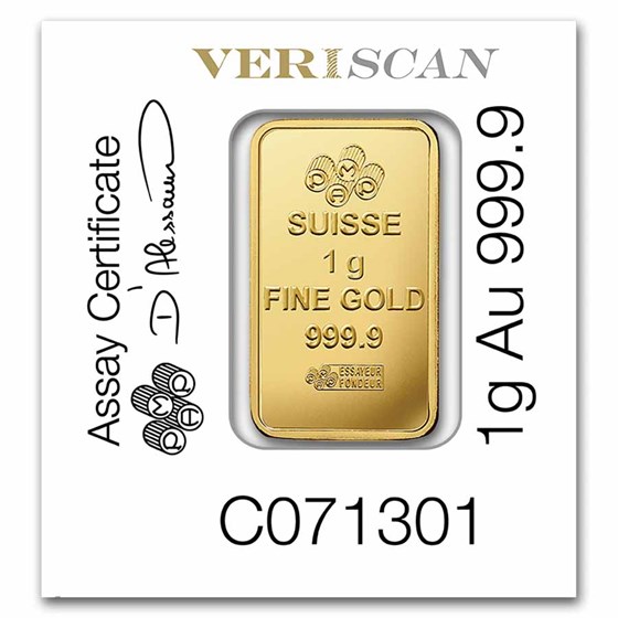 1 gram Gold Bar - PAMP Suisse - Multigram+25 (In Assay)
