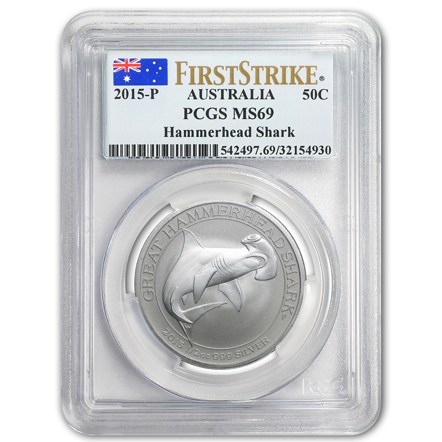 2015 AUS 1/2 oz Silver Great Hammerhead Shark MS-69 PCGS (FS)