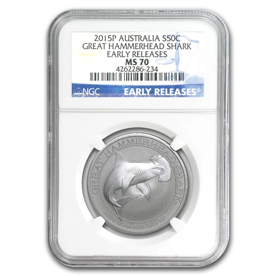 2015 AUS 1/2 oz Silver Great Hammerhead Shark MS-70 NGC (ER)