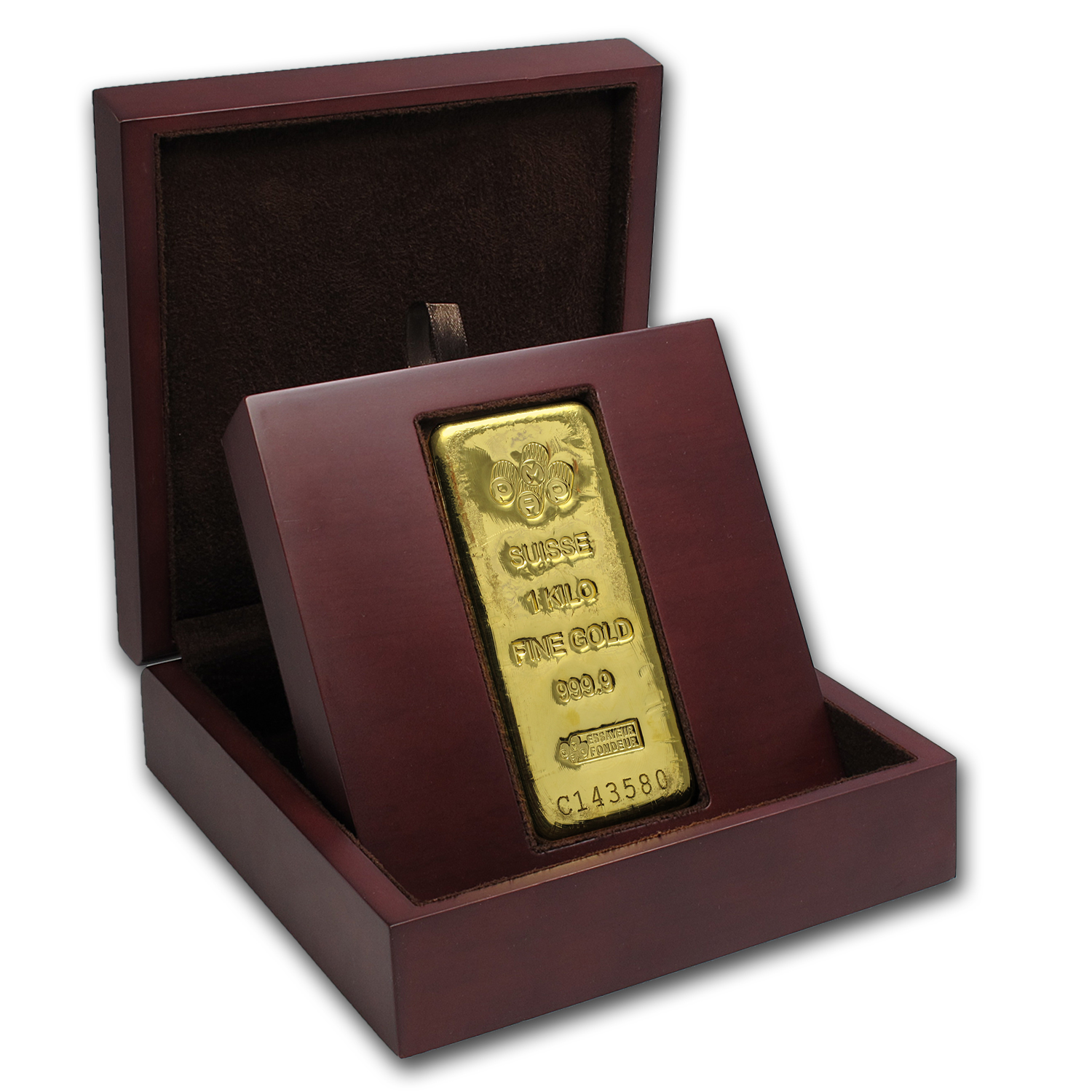 APMEX Wood Gift Box - 1 kilo PAMP Suisse Gold Bar (Cast)