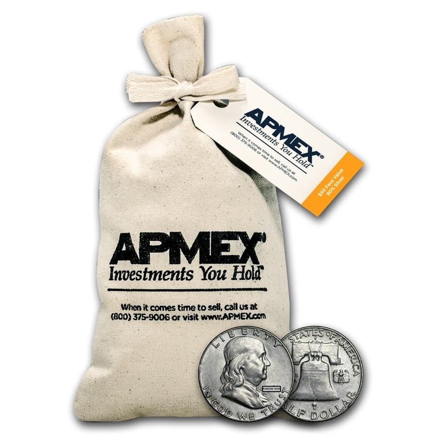 90% Silver Franklin Half-Dollars $50 Face Value Bag Avg Circ