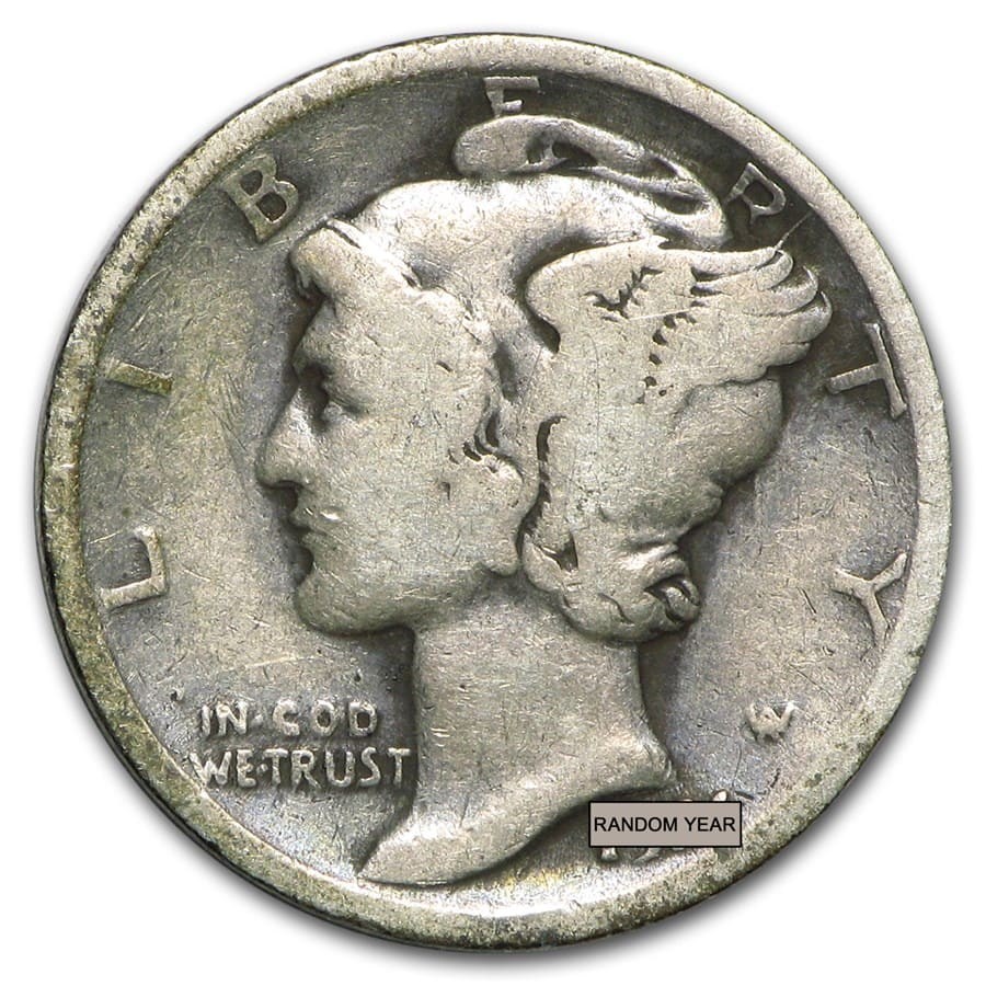 90% Silver Mercury Dime $50 Face Value Bag Avg Circ