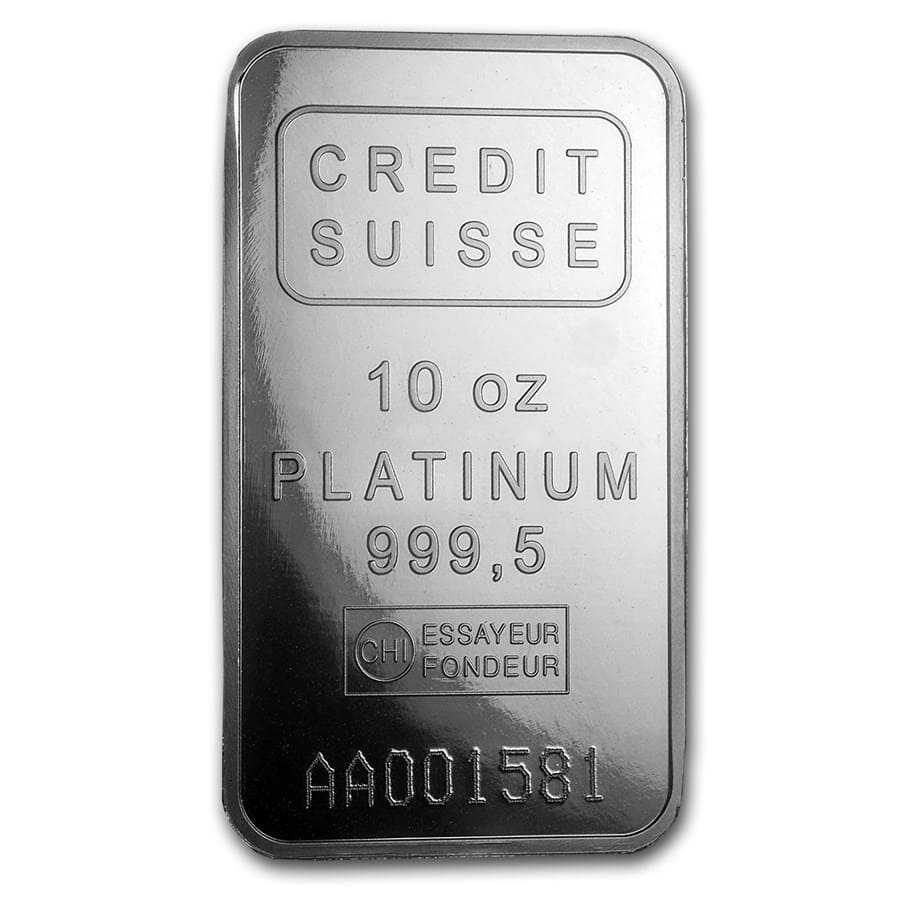 10 oz Platinum Bar - Credit Suisse (.9995 Fine, w/Assay) 10 oz Platinum Bar - Credit Suisse (.9995 Fine, w/Assay)