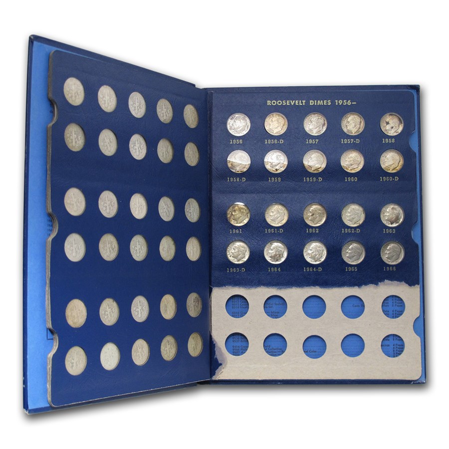 1946-1964 Roosevelt Dime Set (48 Coins, Whitman Album) Avg Circ
