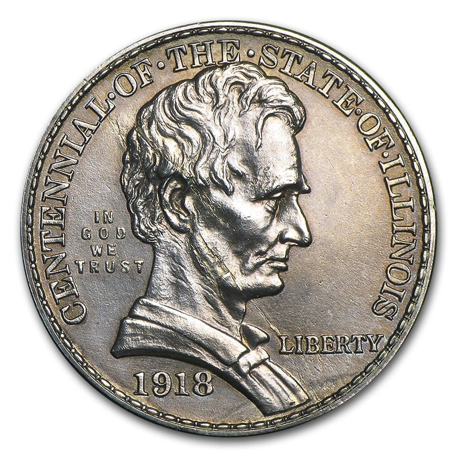 1918 Lincoln Illinois Centennial Half AU (Cleaned)