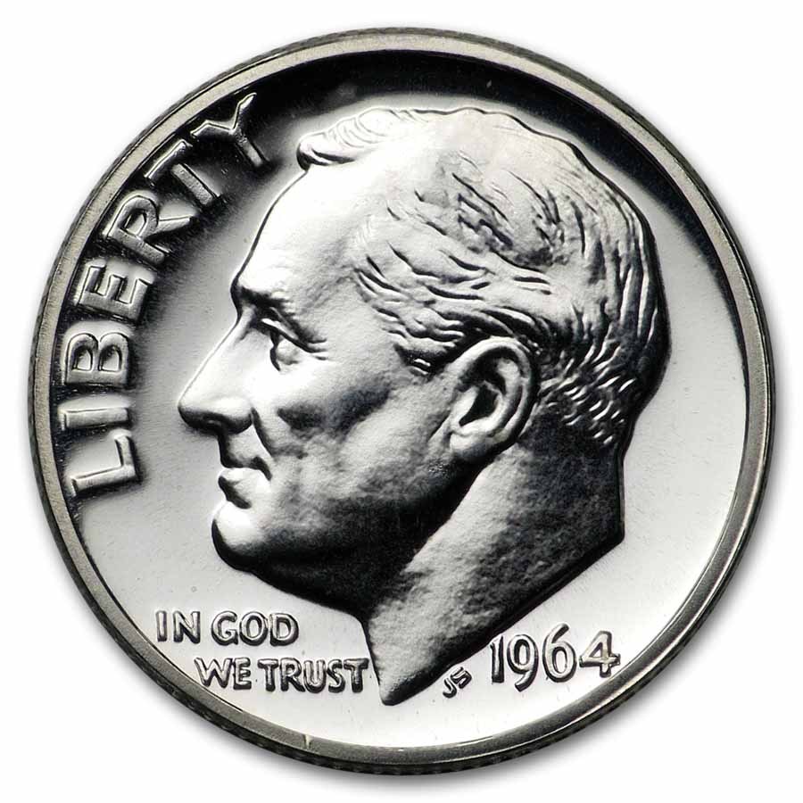 1964 Roosevelt Dime 50-Coin Roll BU