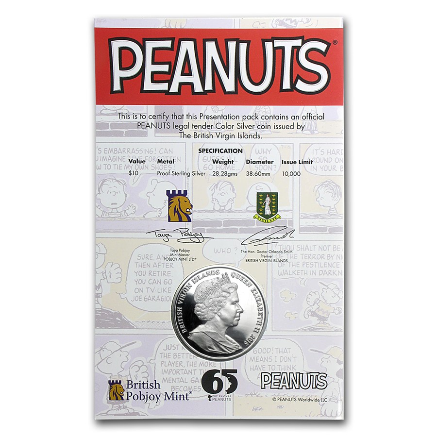 2015 British Virgin Islands .84 oz Silver $10 65th Ann of Peanuts