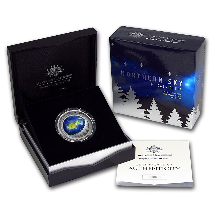 2016 Australia Silver $5 Color Domed Northern Sky Cassiopeia