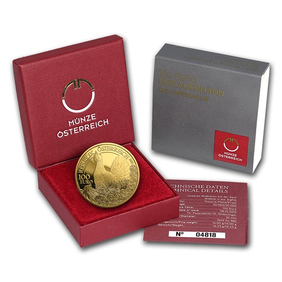 2015 Austria Prf Gold €100 Wildlife in our Sights (Capercaillie)