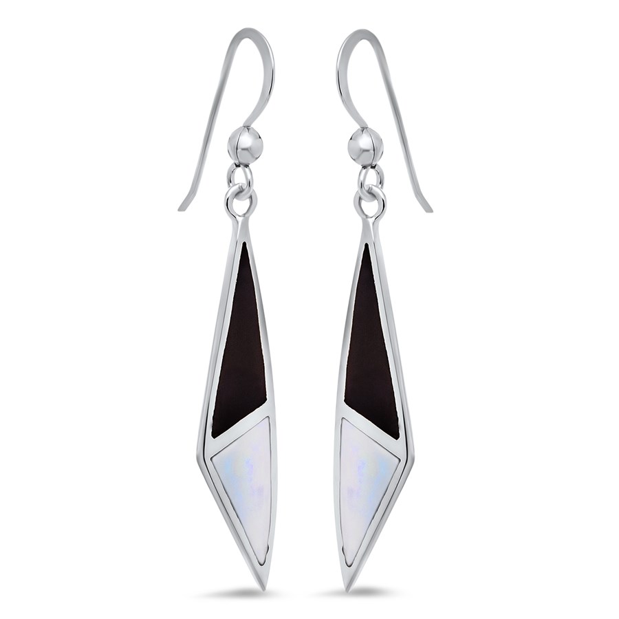 Sterling Silver Onyx & Mother of Pearl Dangle Earrings
