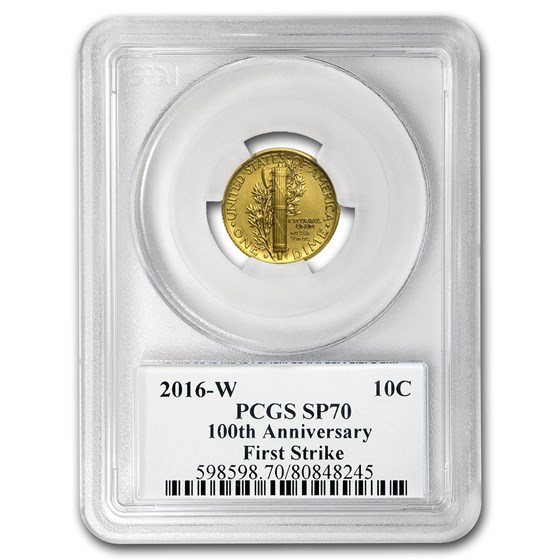 2016-W 1/10 oz Gold Mercury Dime SP-70 PCGS (FS, Cent'l Label)