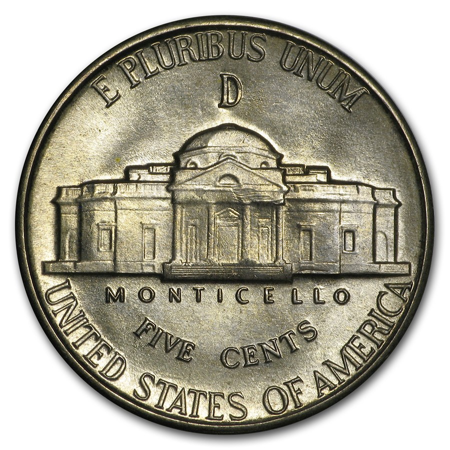 1943-D 35% Silver Wartime Jefferson Nickel Roll BU