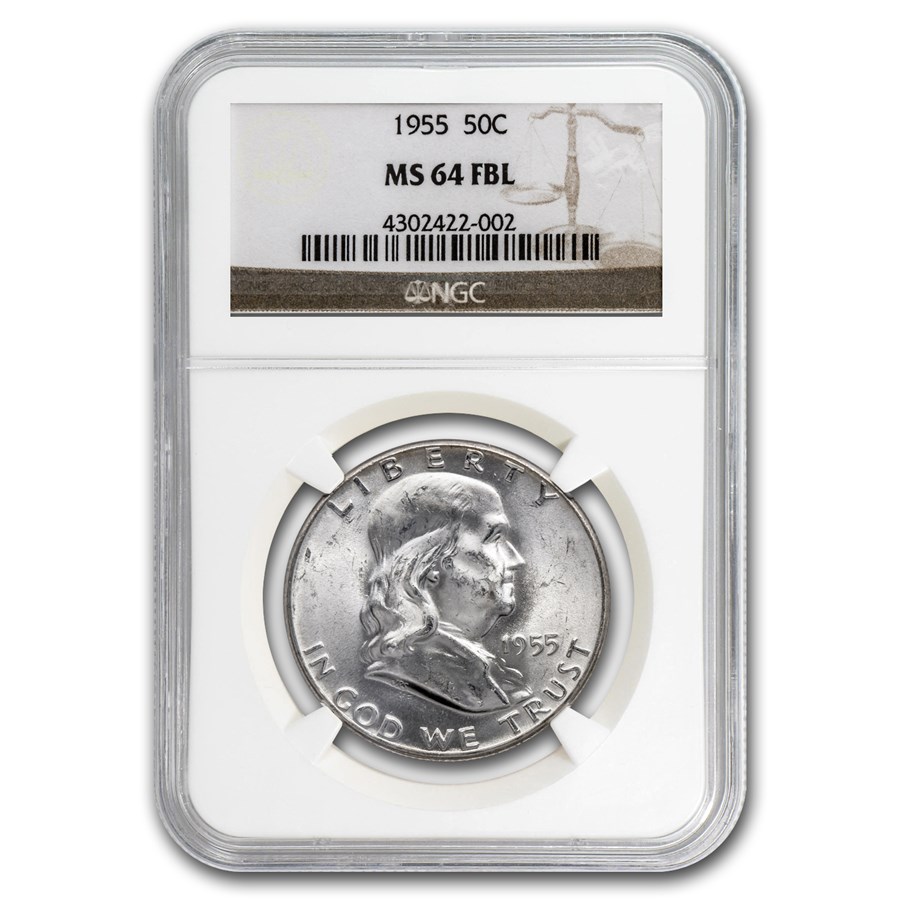 1955 Franklin Half Dollar MS-64 NGC (FBL)