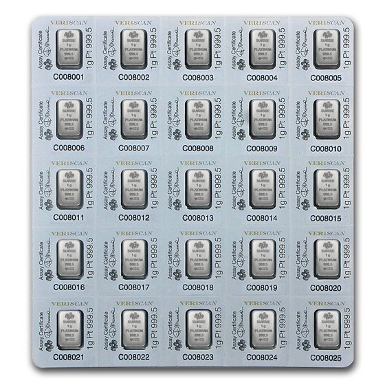 25x1 gram Platinum Bar - PAMP Suisse Multigram+25 (In Assay)