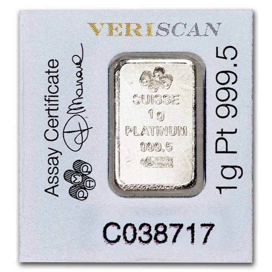 1 gram Platinum Bar - PAMP Suisse Lady Fortuna In Assay Multigram