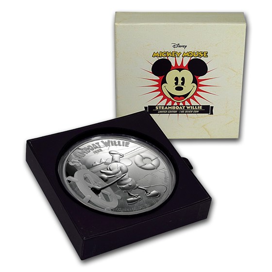 2015 Niue 1 kilo Silver $100 Disney Steamboat Willie (Box &amp; COA)