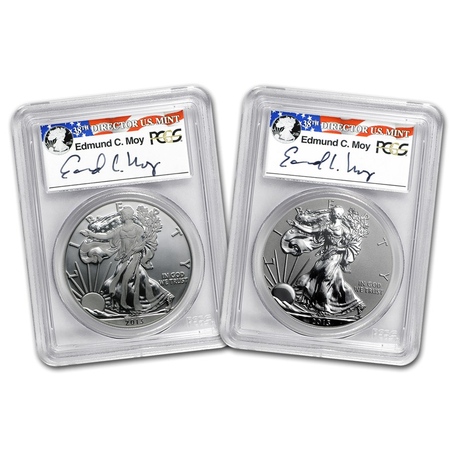 2013-W 2-Coin Silver Eagle Set MS/PF-70 PCGS (Edmund Moy)