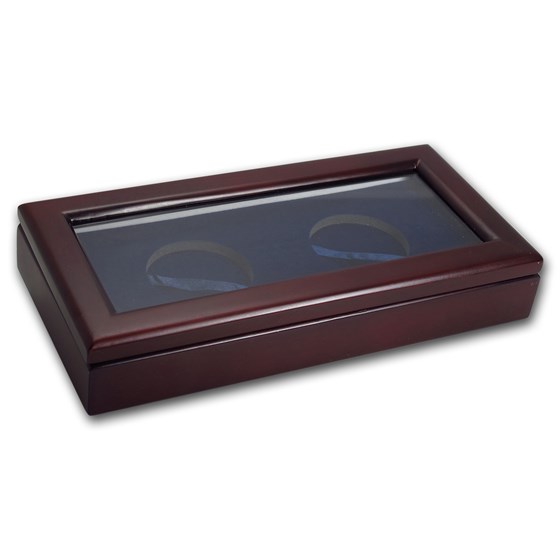 Glass Top Wood Presentation Box - 2 Coin Set (XL Capsules)