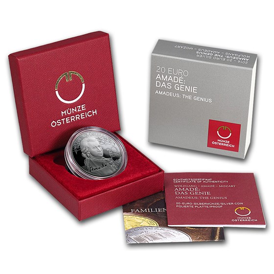 2016 Austria Proof Silver €20 Amadeus Mozart (The Genius)