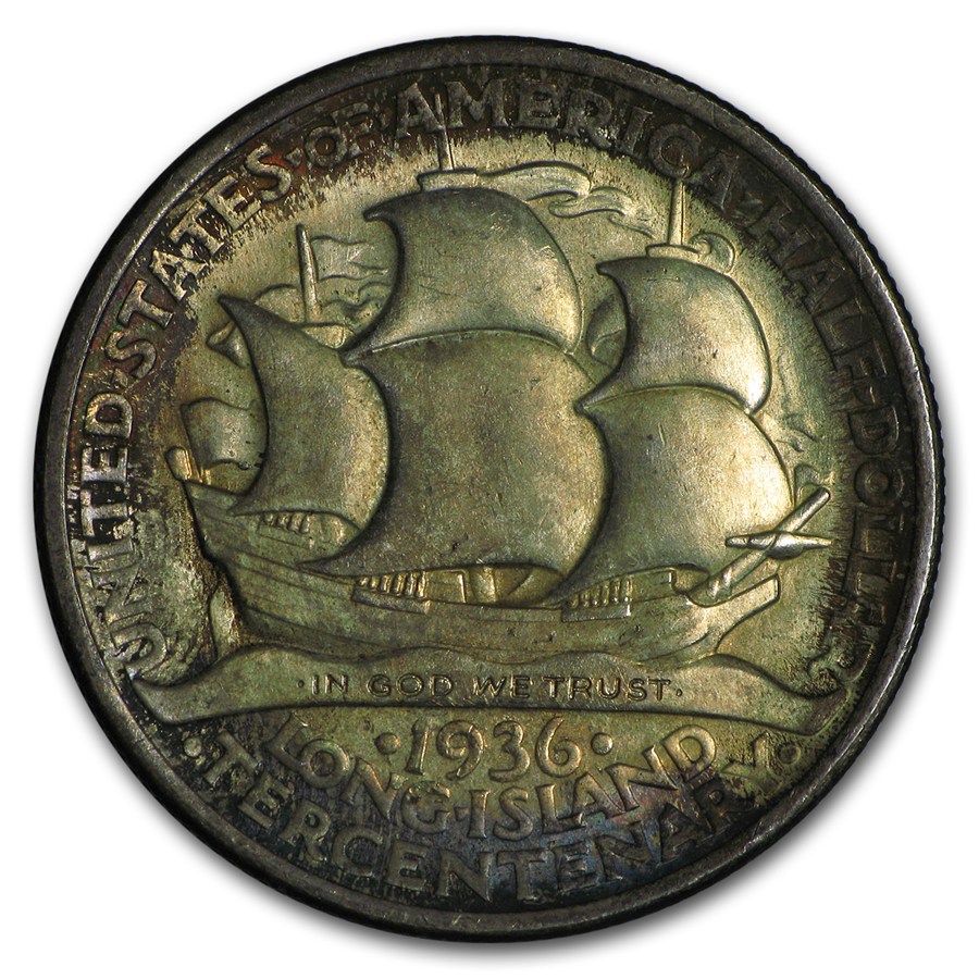 1936 Long Island Tercentenary Half Commem BU (Original Toning)