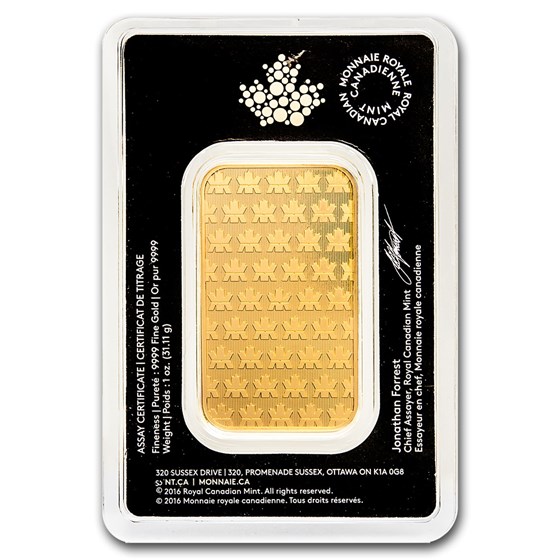 1 oz Gold Bar - Royal Canadian Mint New Design (In Assay)