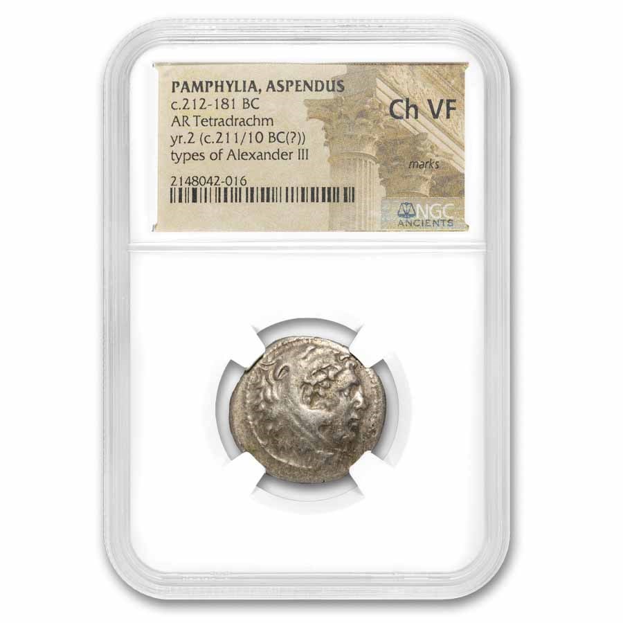 Pamphylia Aspendus AR Tetradrachm (212-181 BC) CH VF NGC Pamphylia Aspendus AR Tetradrachm (212-181 BC) CH VF NGC
