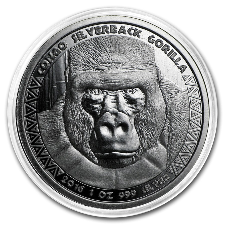 2016 Republic of Congo 1 oz Silver Silverback Gorilla (Prooflike)